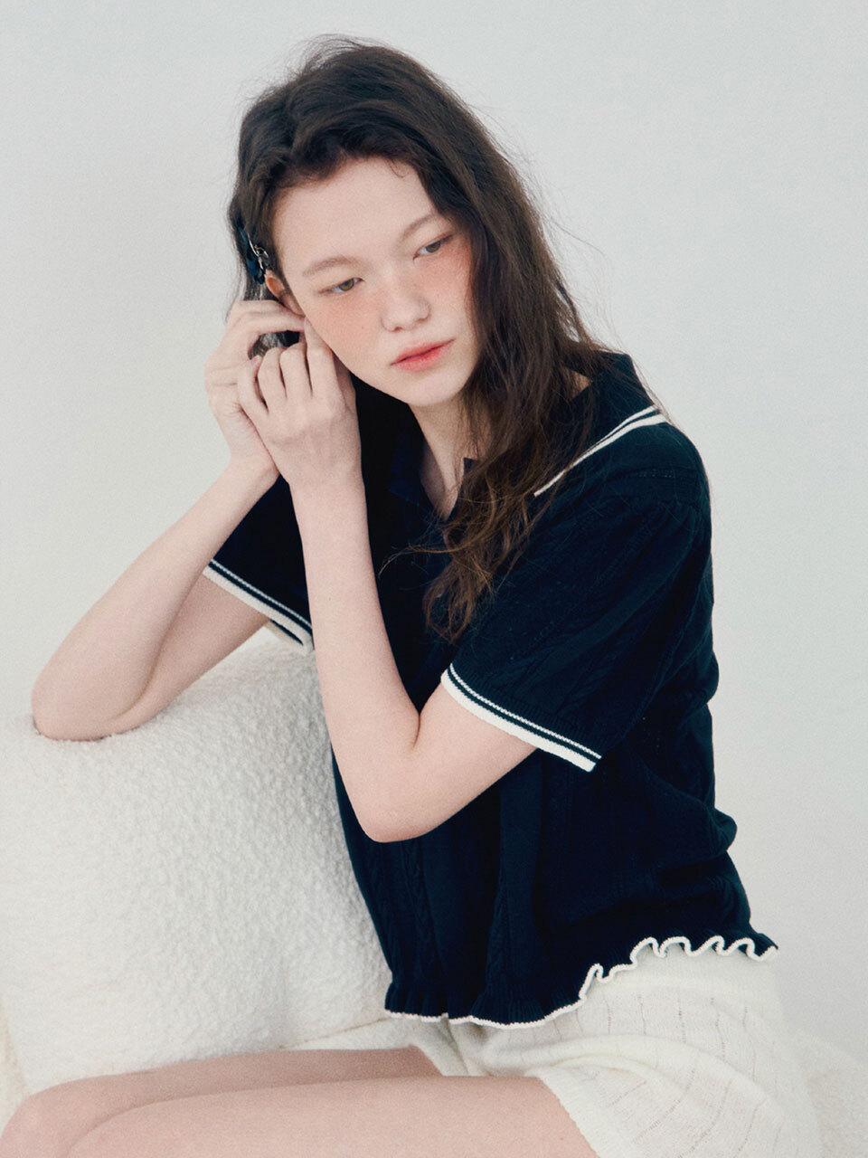 HANE Frill Collar Knit Sailor T-Shirt