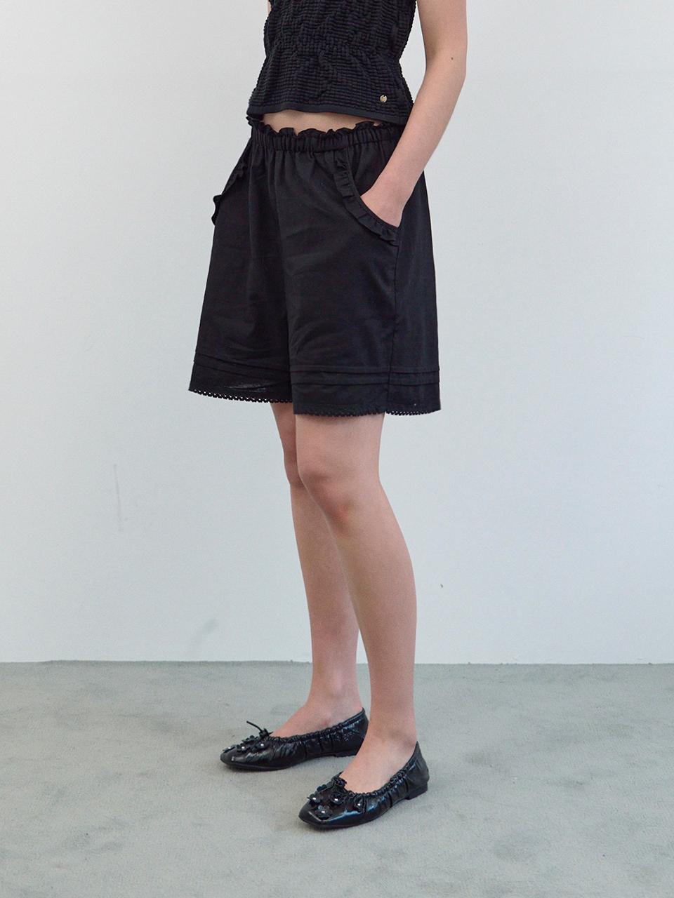 HANE Frill Linen Bermuda Shorts [Black Ink]