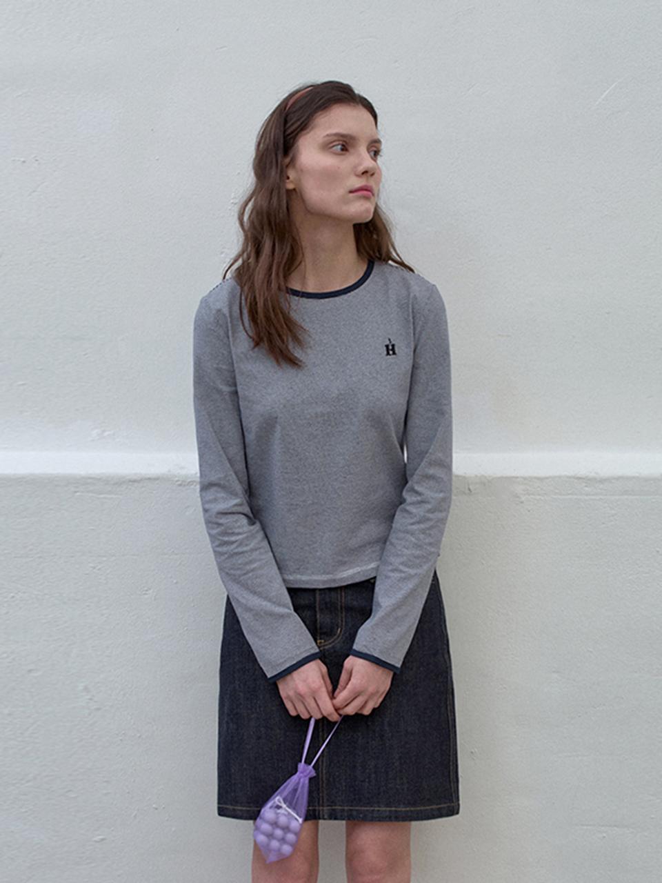 HANE H Needlework Stripe T-shirt [Navy]