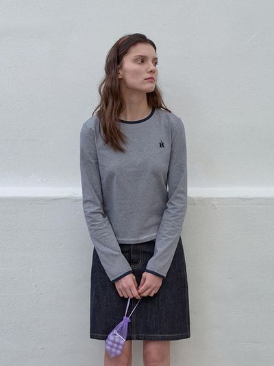 HANE H Needlework Stripe T-shirt [Navy]