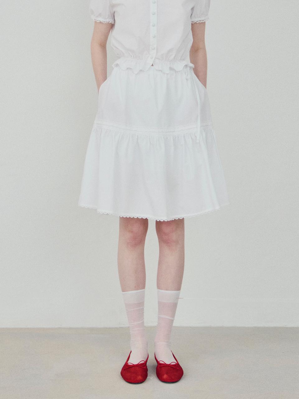 HANE Lace Frill Midi Skirt [WHITE]