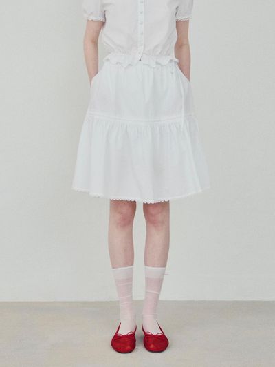 HANE Lace Frill Midi Skirt [WHITE]