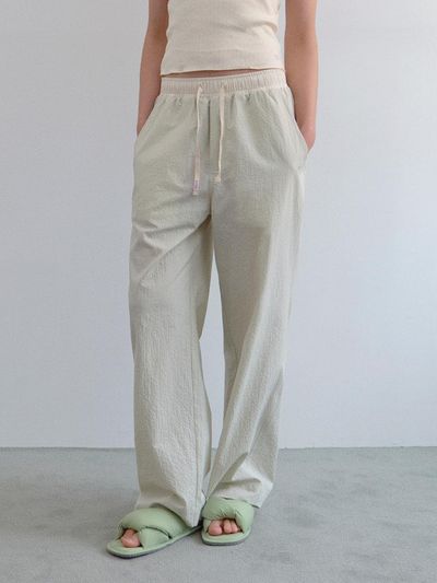 HANE Length Selection Split Seersucker Pants [Green Foam]