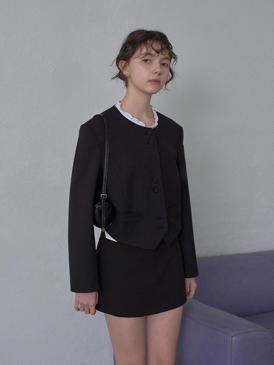 HANE NCASE Button Fur Blazer [Black]