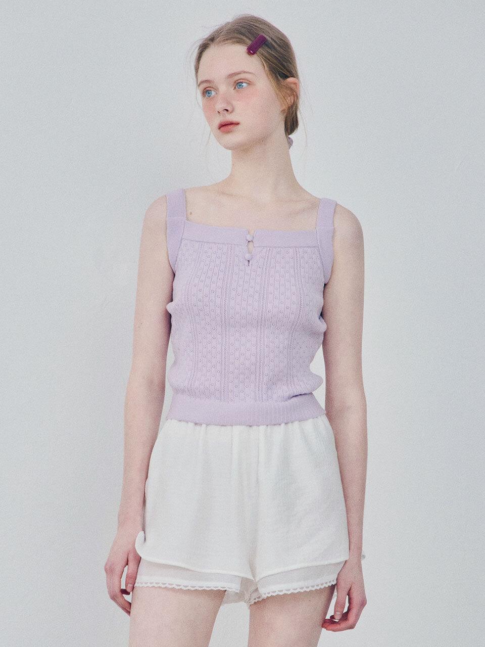 HANE Perforated Wrap Button Sleeveless Knit Tank [Lavender]