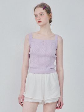 HANE Perforated Wrap Button Sleeveless Knit Tank [Lavender]