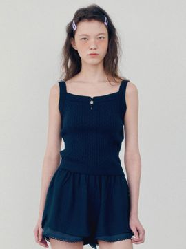 HANE Perforated Wrap Button Sleeveless Knit Tank [Moon Navy]