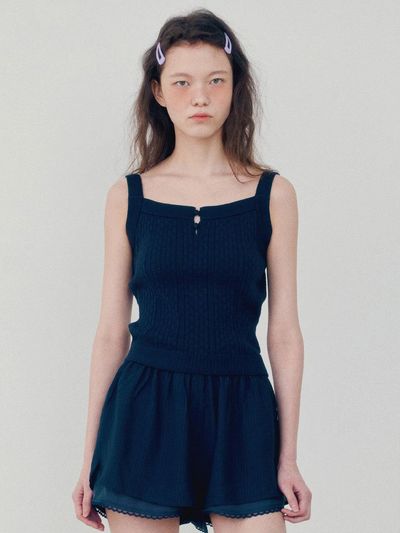 HANE Perforated Wrap Button Sleeveless Knit Tank [Moon Navy]