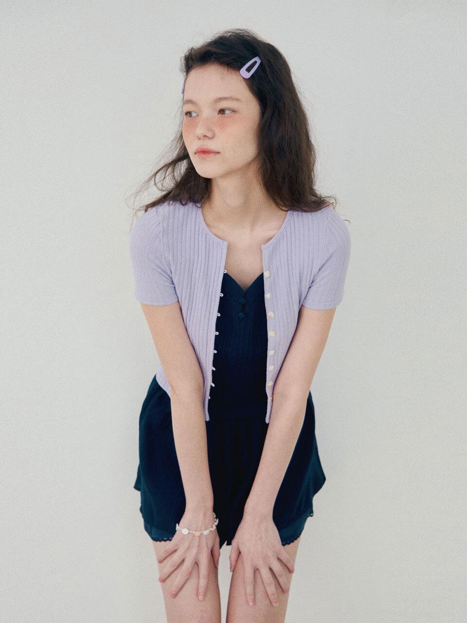 HANE Ribbed Button Knit Cardigan [Lavender]