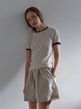 HANE Scrunchie SET Cozy Bermuda Shorts Stripe [Beige]