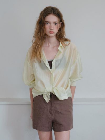 HANE Scrunchie SET Tencel Glow Sheer Shirt [GREEN Sorbet]