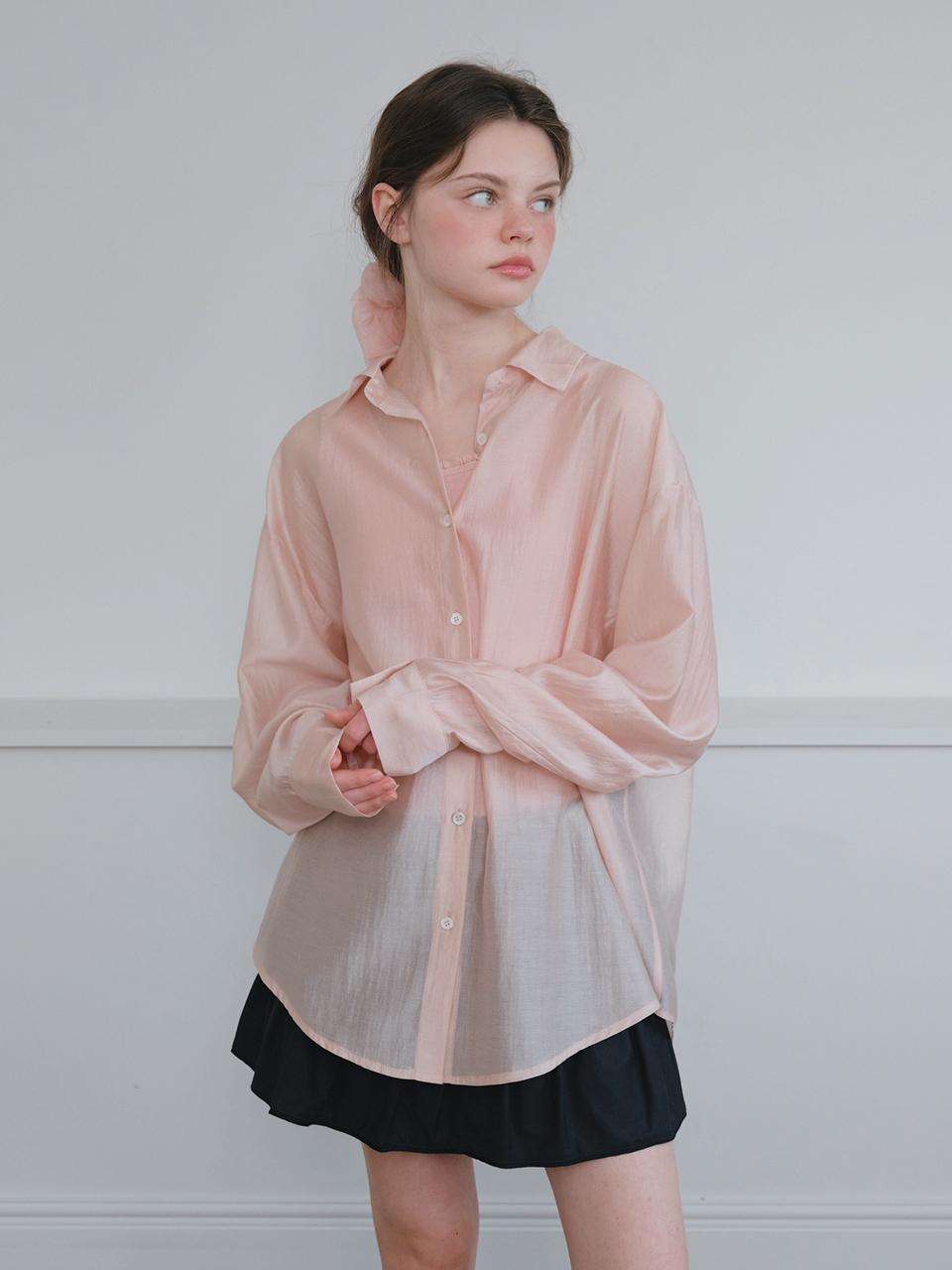 HANE Scrunchie SET Tencel Glow Sheer Shirt [Shy Pink]