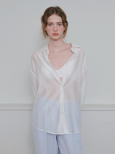 HANE Scrunchie SET Tencel Glow Sheer Shirt [White]