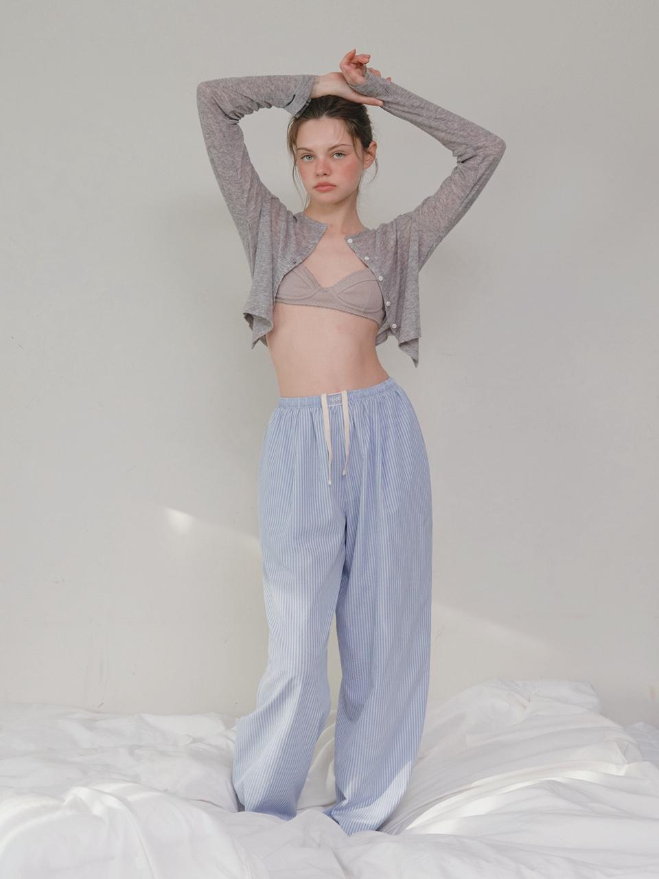HANE Seersucker Stripe Wide Pants [Blue Surf]