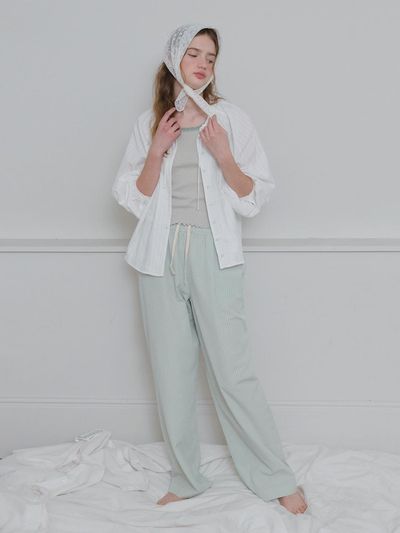 HANE Seersucker Stripe Wide Pants [Green Powder]