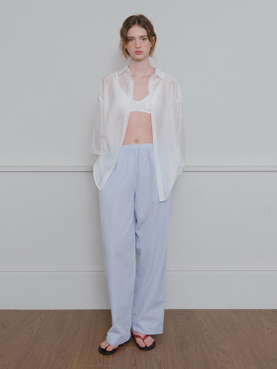 HANE Seersucker Stripe Wide Pants [Lavender]