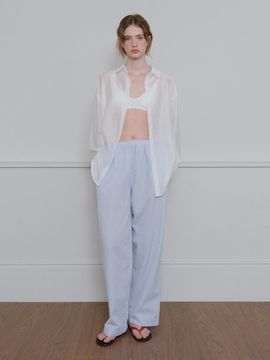 HANE Seersucker Stripe Wide Pants [Lavender]