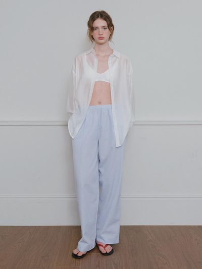 HANE Seersucker Stripe Wide Pants [Lavender]