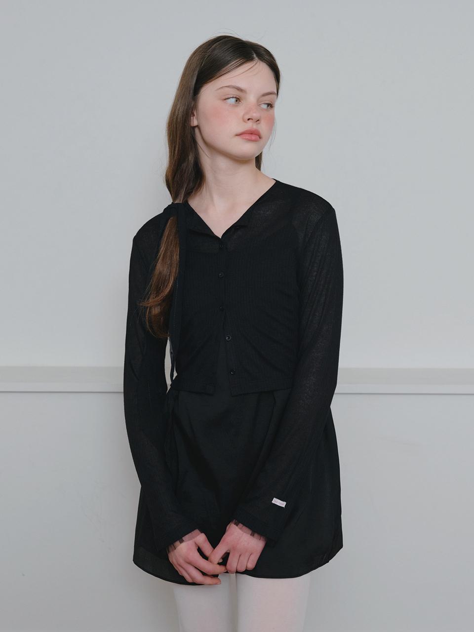 HANE Sheer Ribbed Cardigan [Black Ink]
