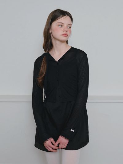 HANE Sheer Ribbed Cardigan [Black Ink]