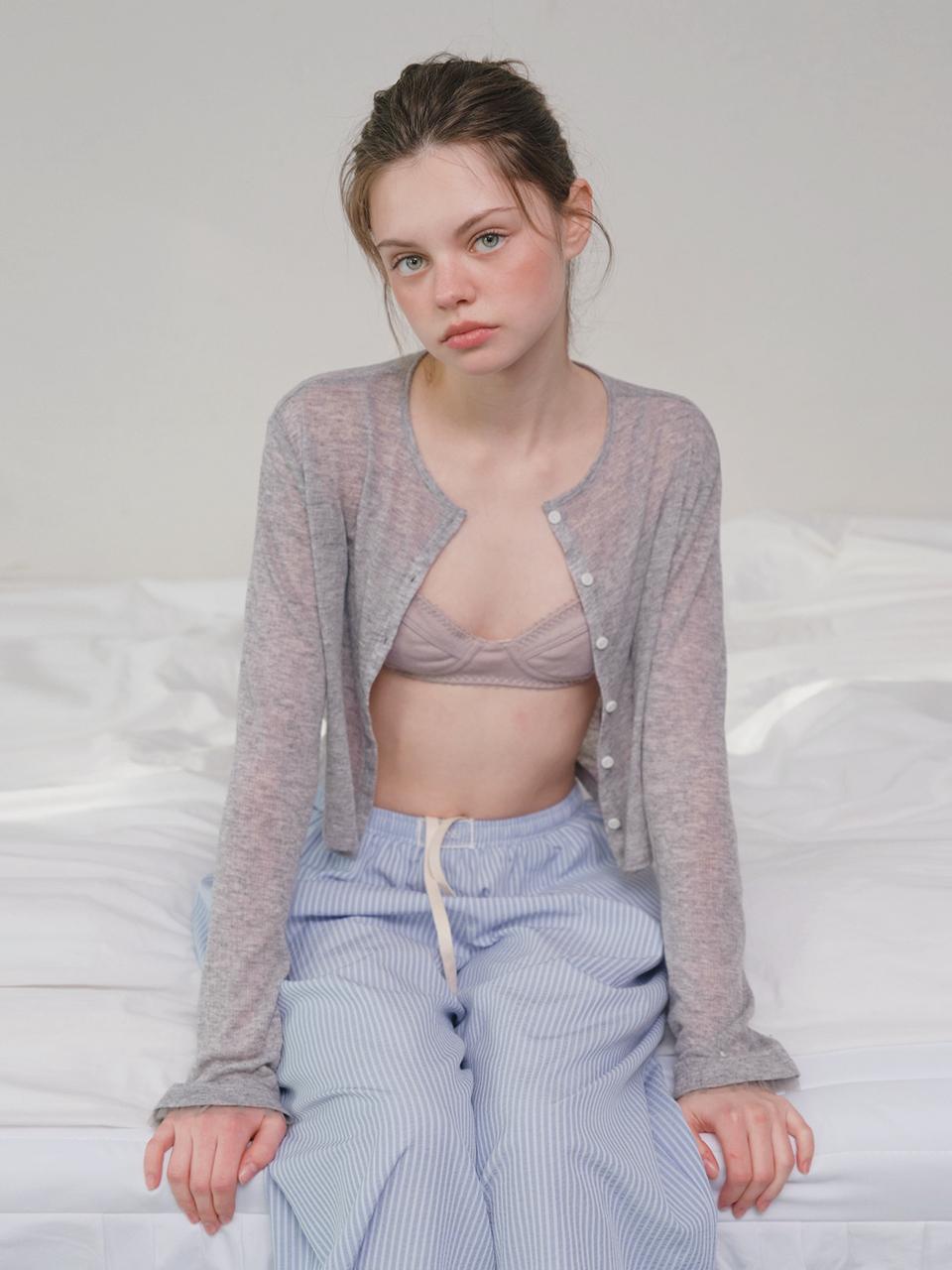 HANE Sheer Ribbed Cardigan [Gray Mute]