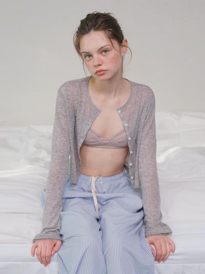 HANE Sheer Ribbed Cardigan [Gray Mute]