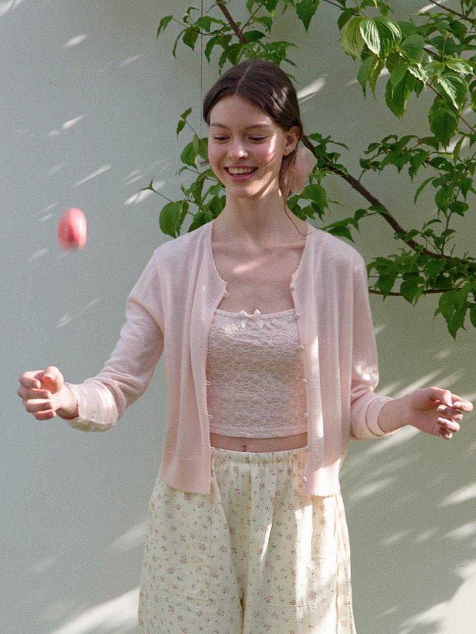 HANE Sheer Wool Encase Cardigan [Shy Pink]