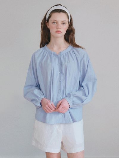 HANE Shirring Strap Blouse [Air Sky]