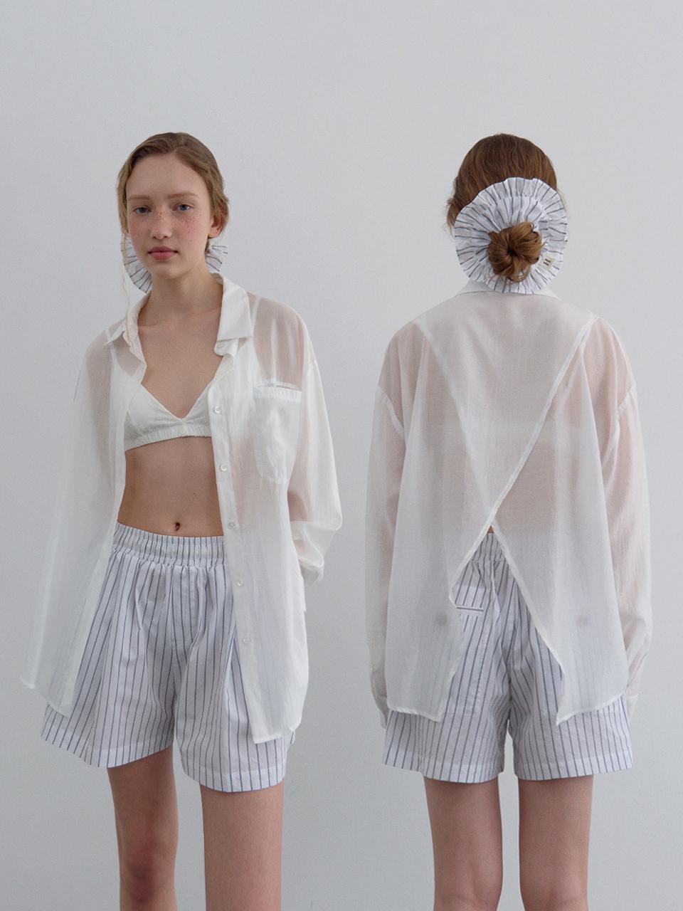 HANE Tencel Glow Back Slit Sheer Shirt [White]