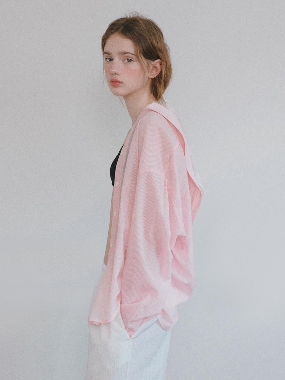 HANE Tencel Stripe Sheer Shirt [Shy Pink]