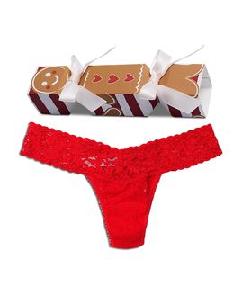Hanky Panky Hanky Panky Signature Lace Low Rise Thong in Gingerbread Man Gift Box