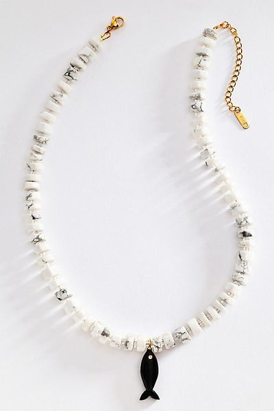 Hannah B. Black & White Fish Pendant Necklace