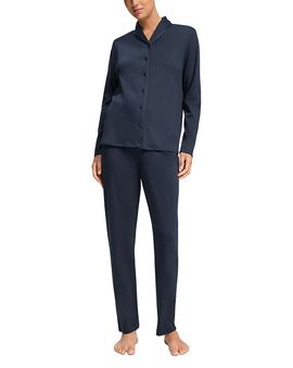 Hanro Hanro Silk Trim Long Sleeve Shirt & Pants Pajama Set