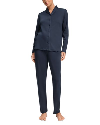 Hanro Hanro Silk Trim Long Sleeve Shirt & Pants Pajama Set
