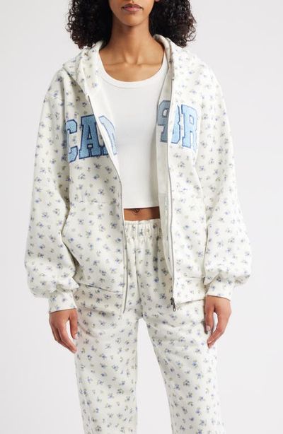 HAPPY CAMP3R HAPPY CAMP3R Floral Appliqué Graphic Zip-Up Hoodie
