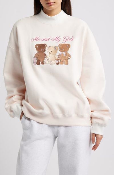HAPPY CAMP3R HAPPY CAMP3R Me & My Girls Embroidered Mock Neck Graphic Sweatshirt