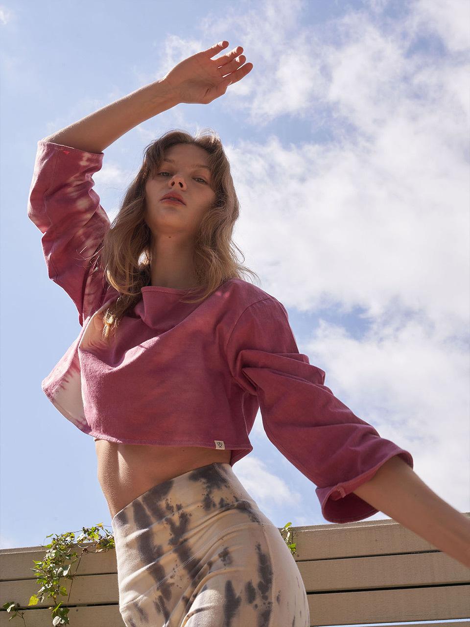 HAPPY YOGIS Deep Long Sleeve Natural Dyed Cover Up Yoga [Pink]