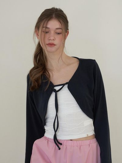 HAPPY YOGIS Round Ribbon Cardigan [Deep Navy]