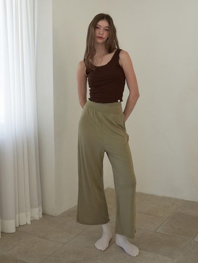 HAPPY YOGIS Soft Long Wide Pants [GREEN]