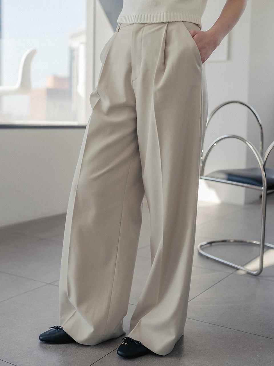 hardcore happiness Classic One Tuck Wide Slacks_Light Beige