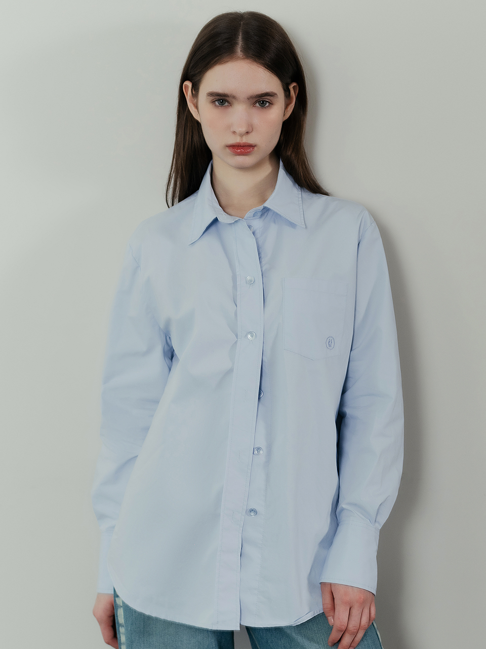 hardcore happiness Cotton Logo Pocket Shirt_Sky Blue
