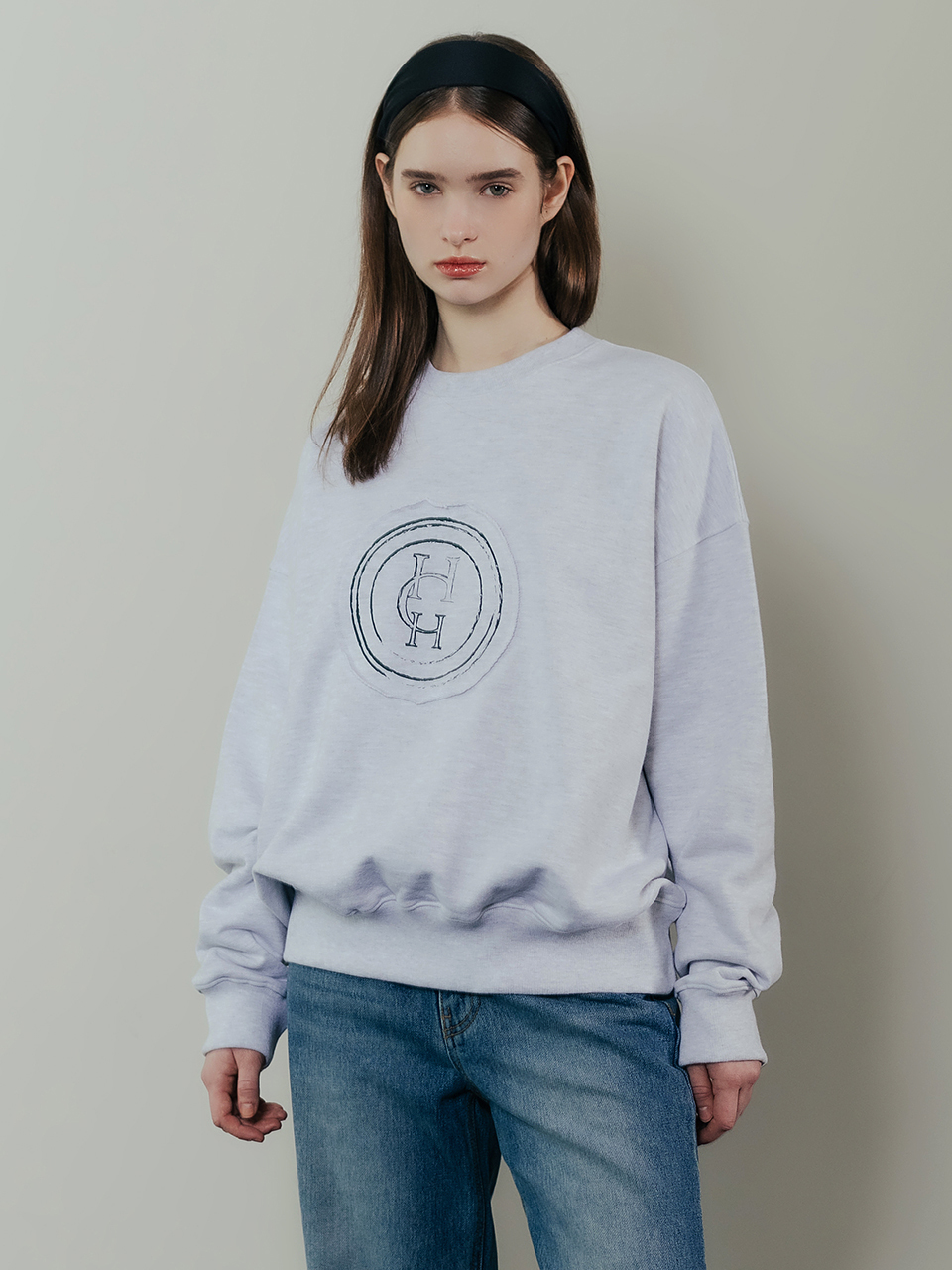 hardcore happiness Round Combination Sweatshirt_Melange Gray