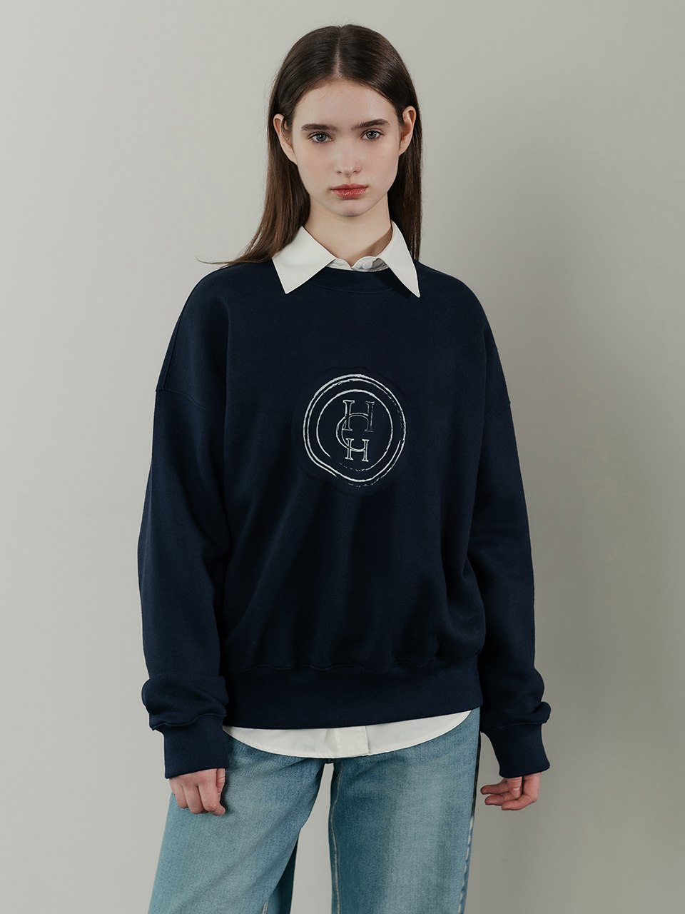 hardcore happiness Round Combination Sweatshirt_Navy