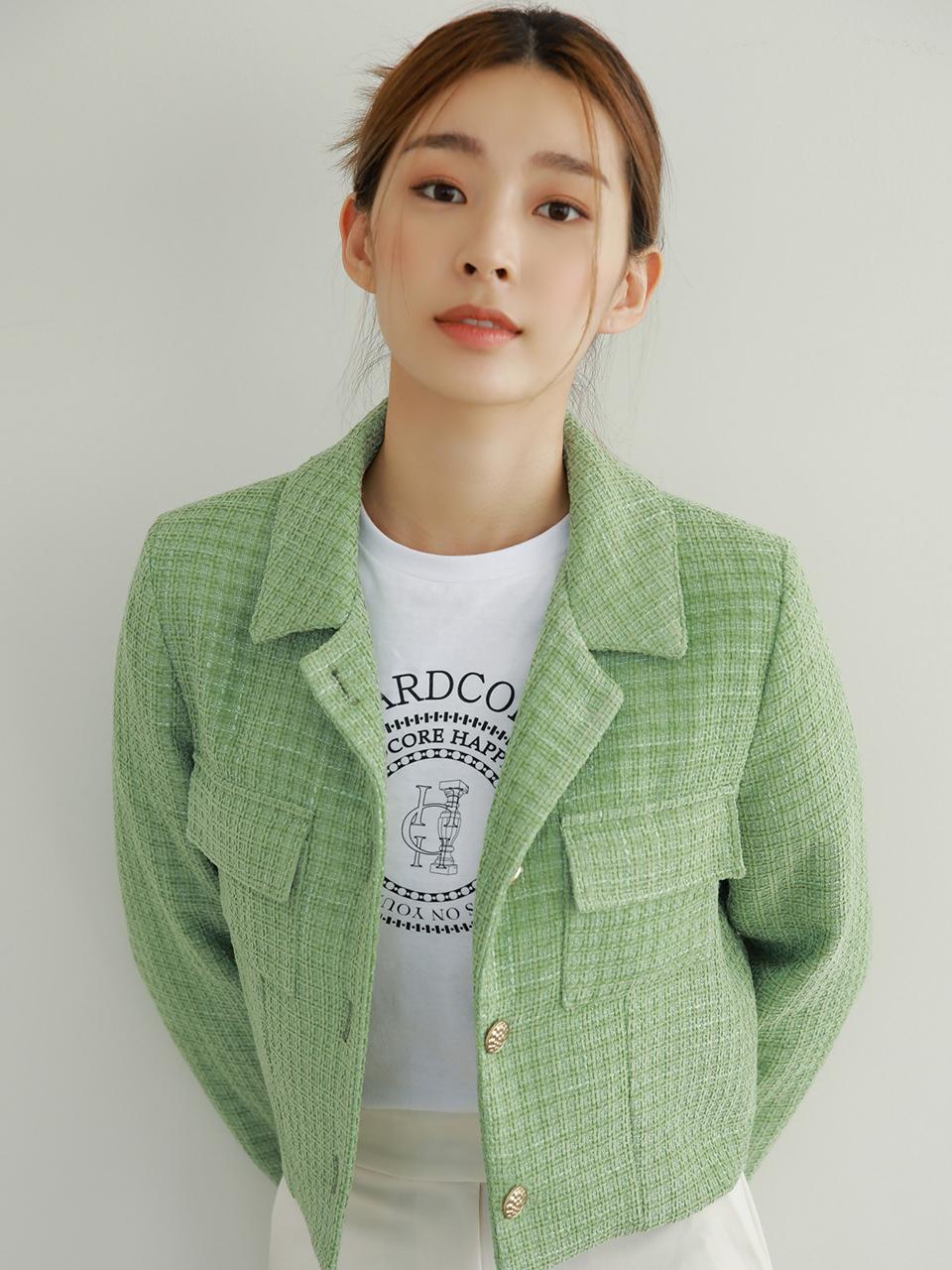 hardcore happiness Tweed Short Jacket_Yellow Green