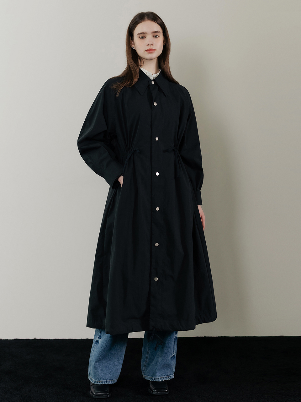 hardcore happiness Wave Oversized Classic Collar Coat_Black