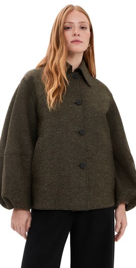 Harris Wharf London Harris Wharf London Puff Sleeves Pressed Wool Jacket Brown Green