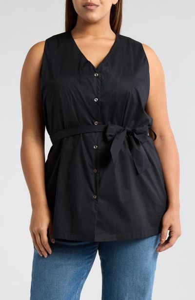HARSHMAN HARSHMAN Reya Tie Waist Sleeveless Poplin Button-Up Top