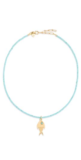 HART HART Teeny Gemstone Fish Charm Necklace Turquoise One