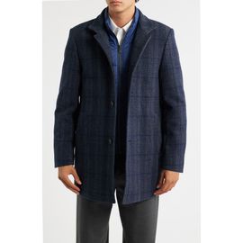 Hart Schaffner Marx Hart Schaffner Marx Mason Plaid Wool Blend Overcoat with Quilted Bib