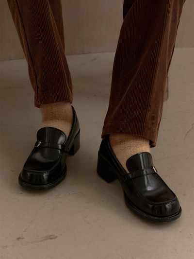 HARUTA Ring Strap Heel-up Round Square Toe Loafer [BLACK] (4711)